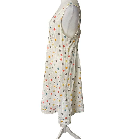 Garnet Hill Womens 14 A-line Dress Polka Dot White Print Vneck Cotton Flowy - Picture 12 of 12